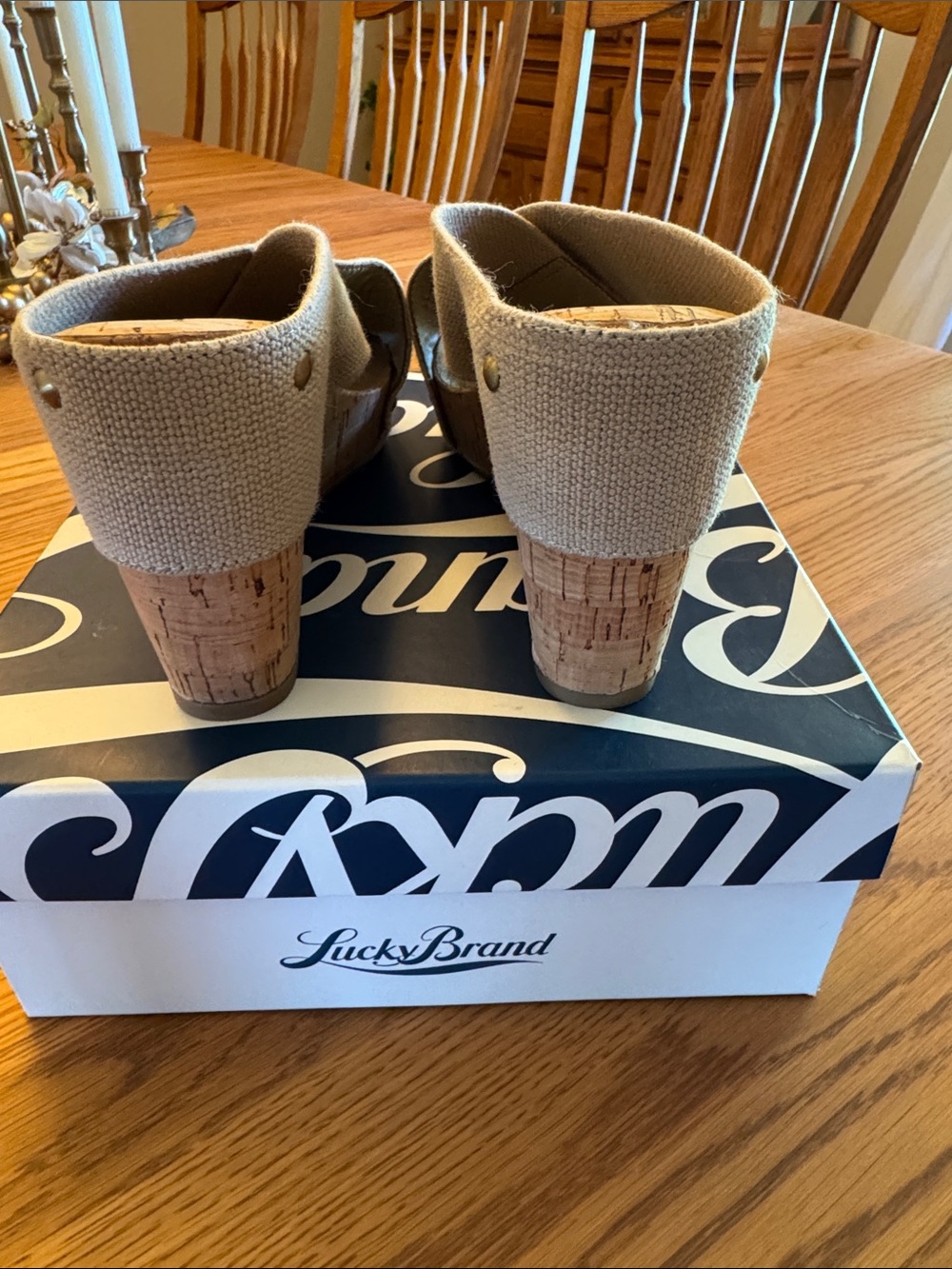Lucky Brand Beige Crisscross Cork Wedge Sandals - Picture 4 of 5